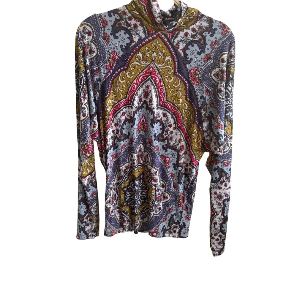 Free People Paisley Mock Neck Dolman Sleeve Top Multicolor Boho Print Small